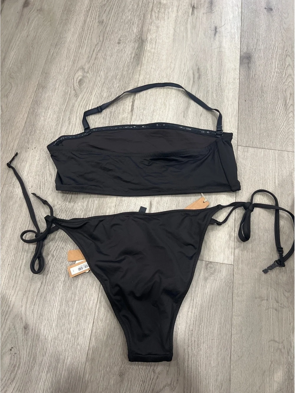 SKIMS signature Swim Bandeau Bikini Top & swim dipped tie bottom -SET in Onyx